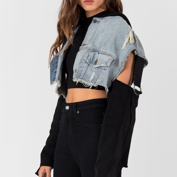 CARMAR NICHOLAS CROPPED SWEATSHIRT DENIM JACKET - Picture 2 of 8